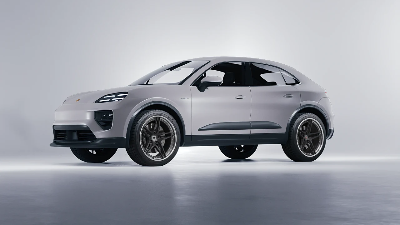 Porsche Macan Electric 2024 on HRE Performance Wheels S107 forged wheels, front three-quarter view