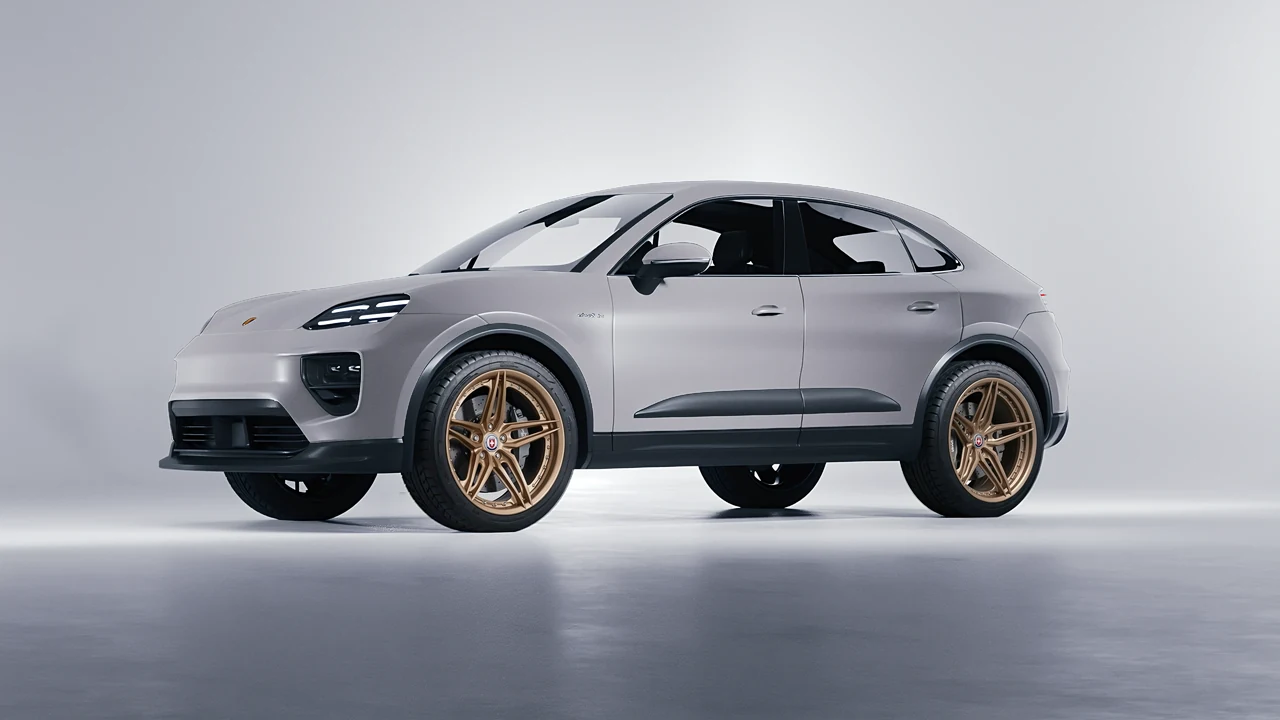 Porsche Macan Electric 2024 on HRE Performance Wheels S107SC forged wheels, front three-quarter view