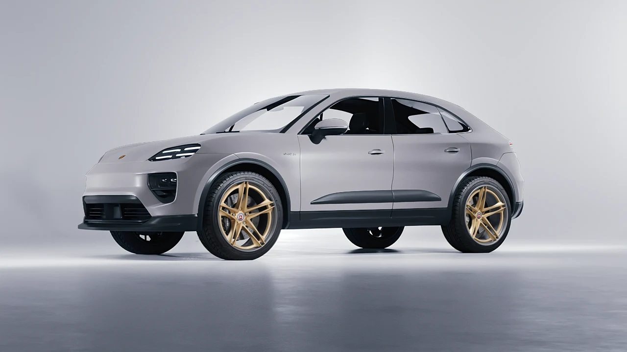 Porsche Macan Electric 2024 on HRE Performance Wheels S207H forged wheels, front three-quarter view