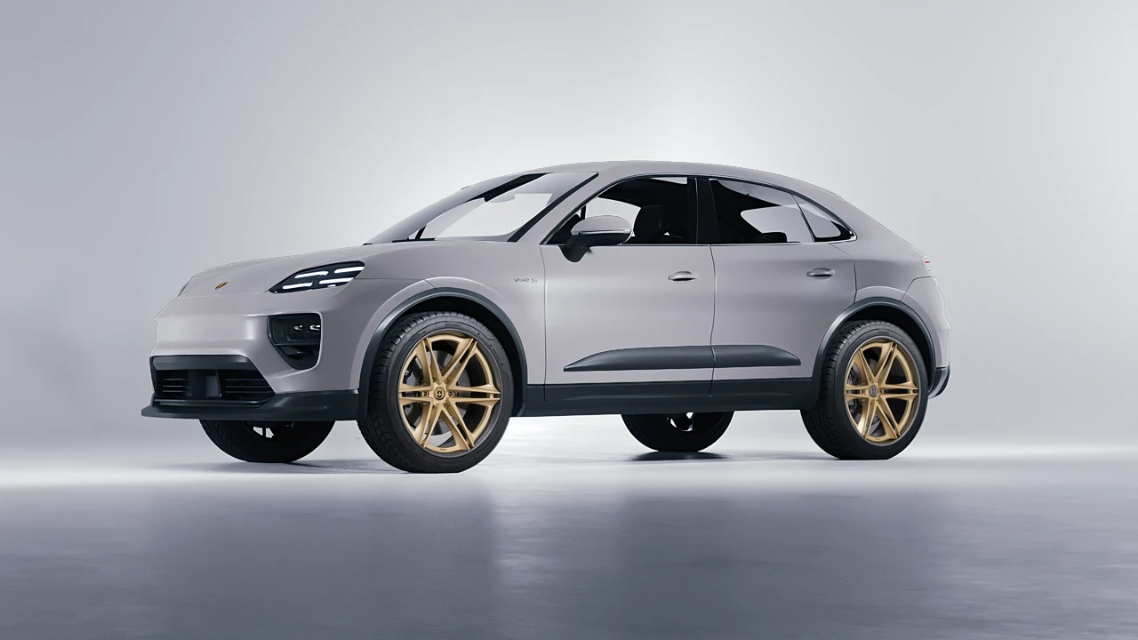 Porsche Macan Electric 2024 on HRE Performance Wheels S267H forged wheels, front three-quarter view