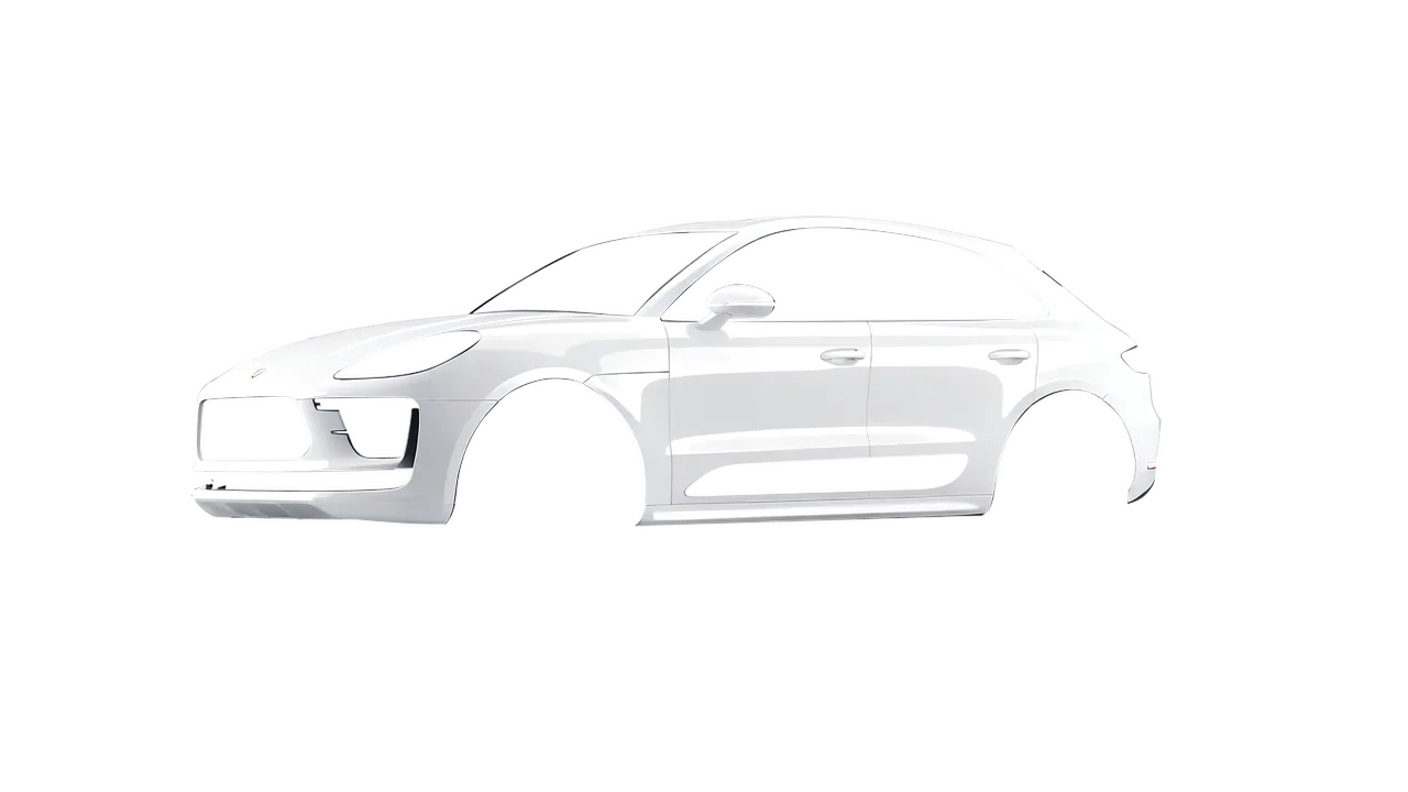 Porsche Macan Turbo 2023 wrapped in Gloss White (3M G10), front three-quarter view