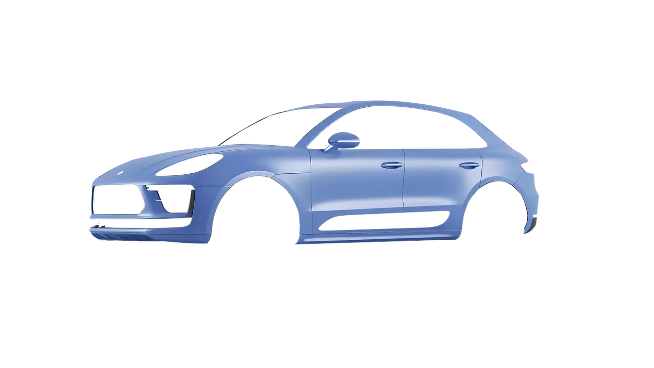 Porsche Macan Turbo 2023 wrapped in Dreamline Blue (Avery Dennison SW900-616-O), front three-quarter view