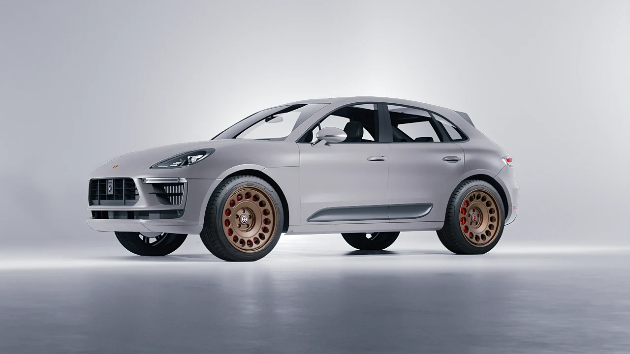 Porsche Macan Turbo 2023 on HRE Performance Wheels 037-GTM forged wheels, front three-quarter view