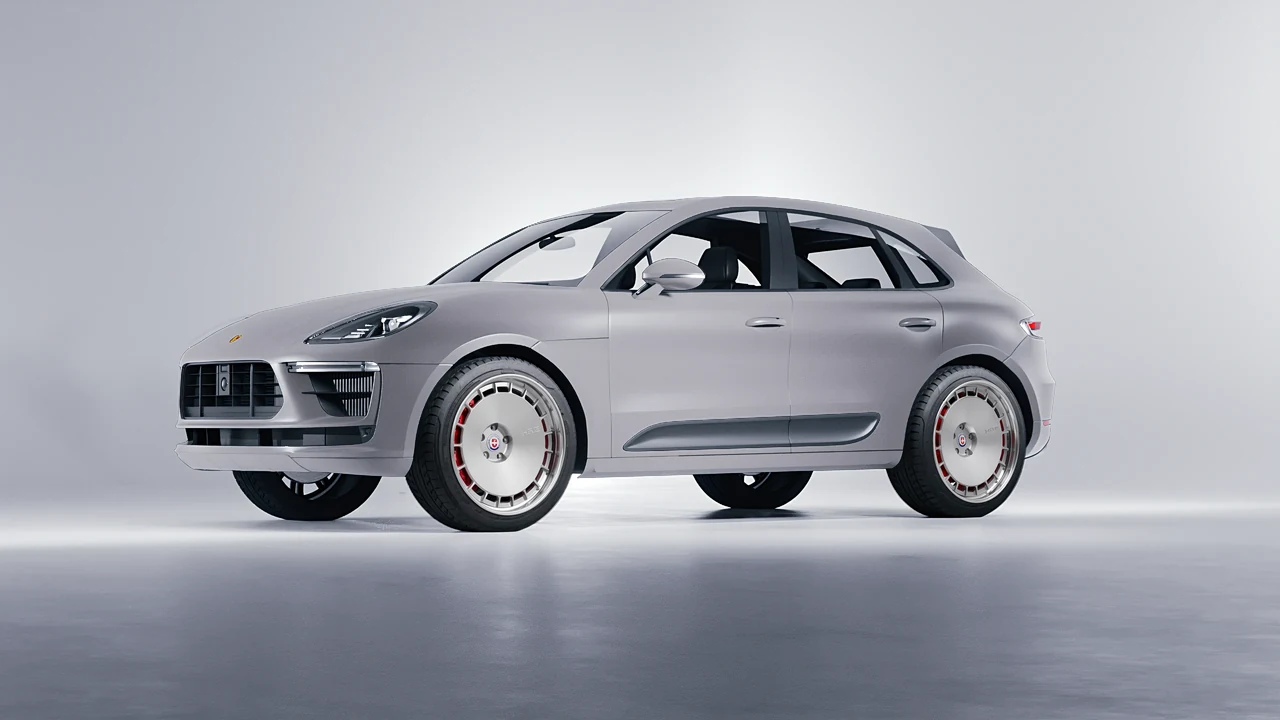 Porsche Macan Turbo 2023 on HRE Performance Wheels 935 forged wheels, front three-quarter view