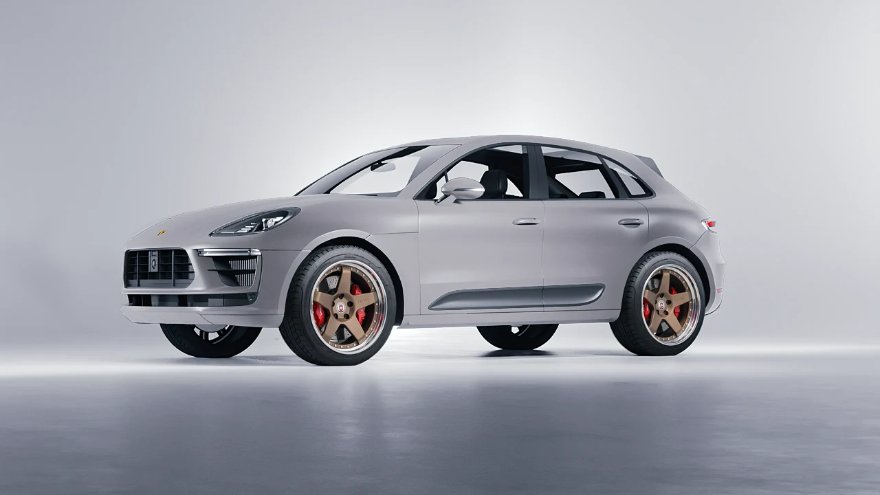 Porsche Macan Turbo 2023 on HRE Performance Wheels C105 forged wheels, front three-quarter view