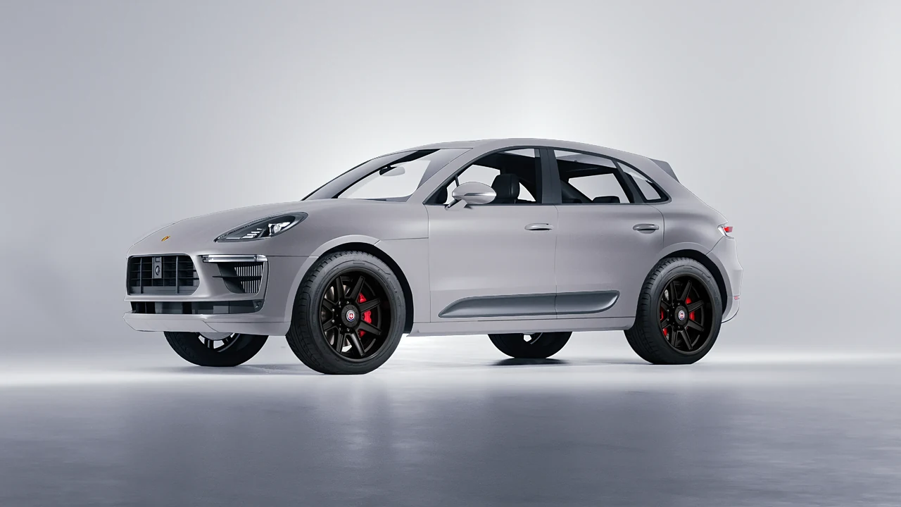 Porsche Macan Turbo 2023 on HRE Performance Wheels HD188H forged wheels, front three-quarter view