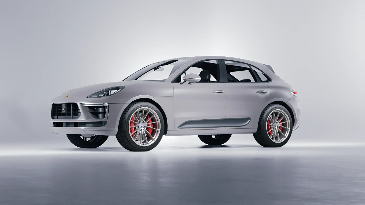 Porsche Macan Turbo 2023 on HRE Performance Wheels P103 forged wheels, front three-quarter view