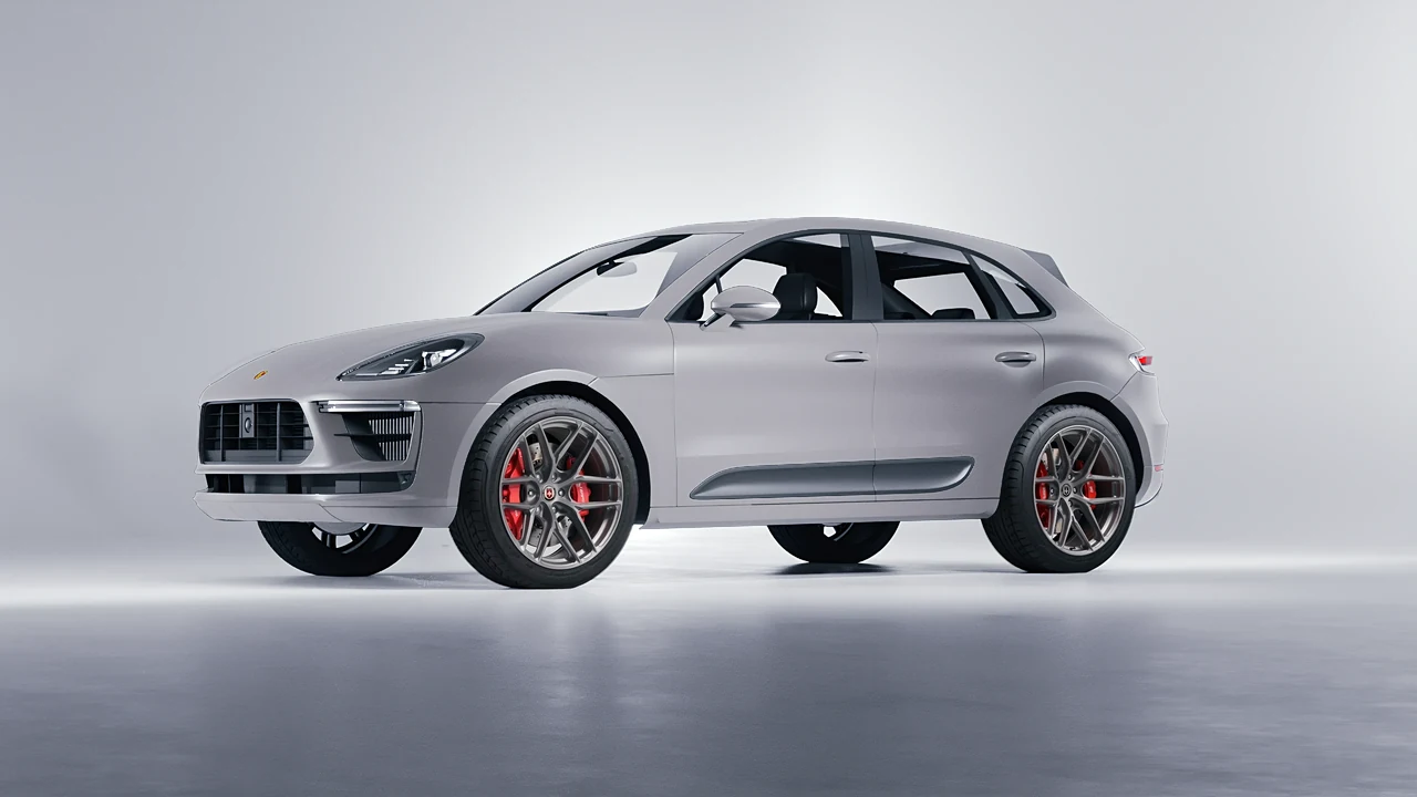 Porsche Macan Turbo 2023 on HRE Performance Wheels P161SC forged wheels, front three-quarter view