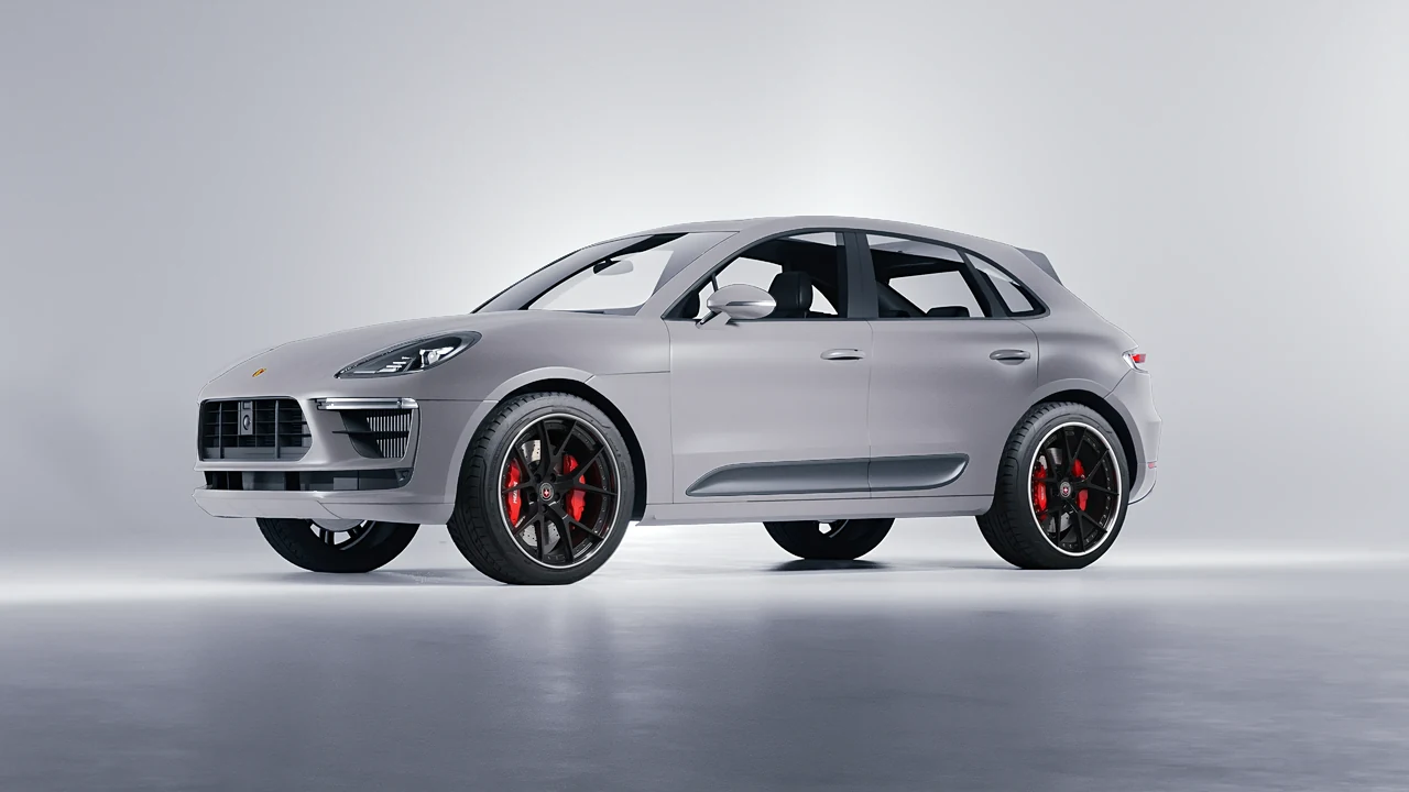 Porsche Macan Turbo 2023 on HRE Performance Wheels S101 forged wheels, front three-quarter view