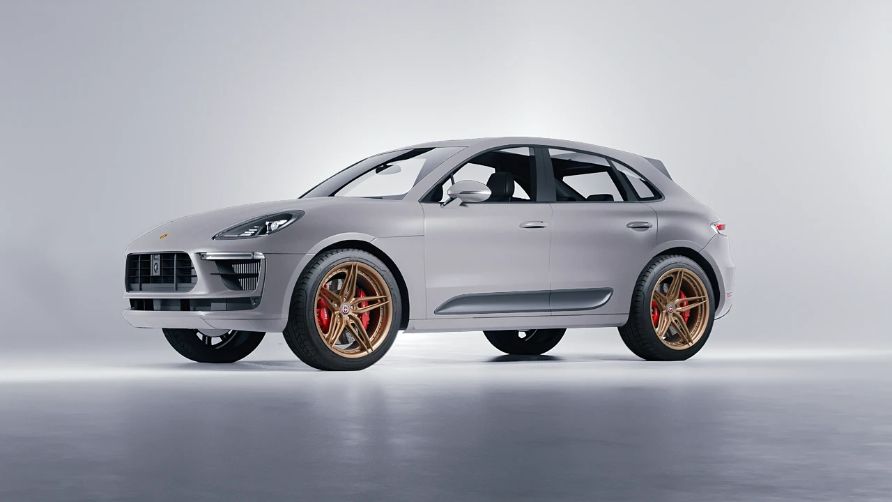 Porsche Macan Turbo 2023 on HRE Performance Wheels S107SC forged wheels, front three-quarter view
