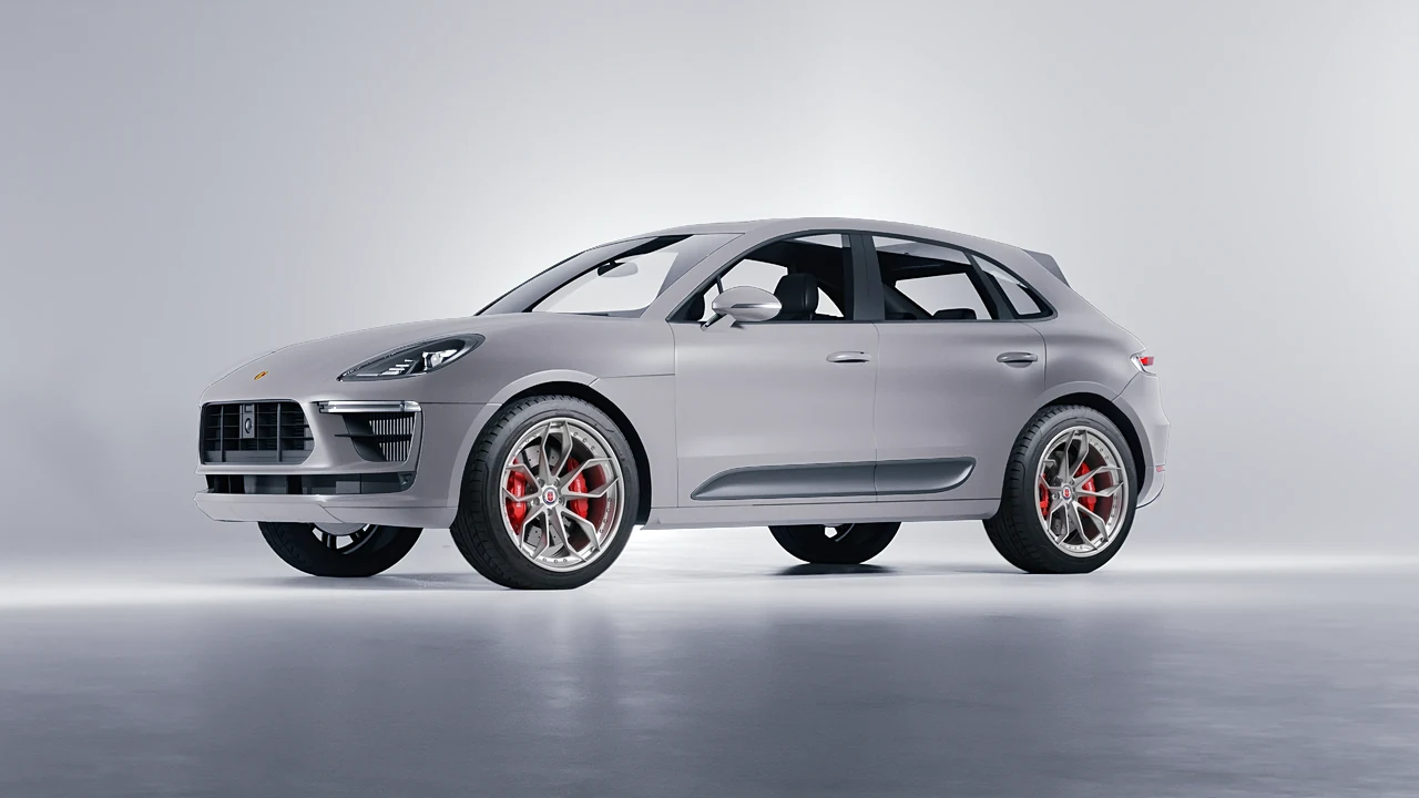 Porsche Macan Turbo 2023 on HRE Performance Wheels S201 forged wheels, front three-quarter view