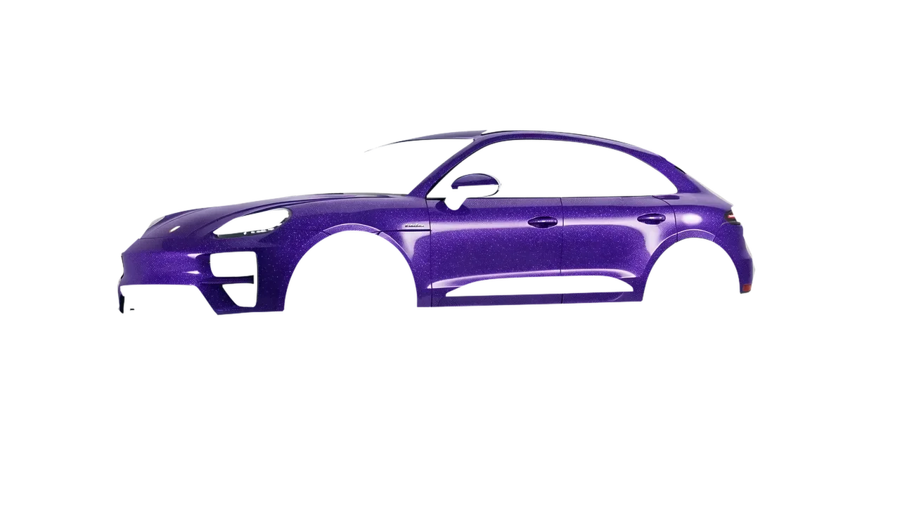 Porsche Macan Turbo Electric 2024 wrapped in Purple (Avery Dennison SW900-587-D), front three-quarter view