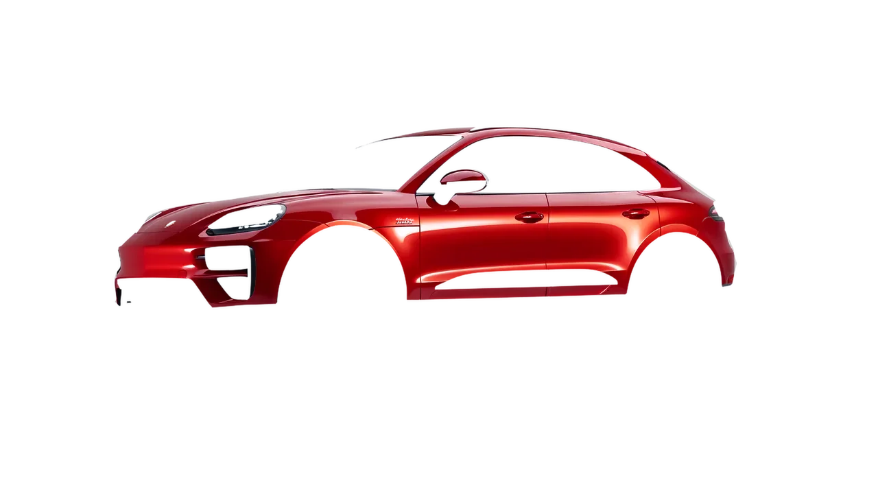 Porsche Macan Turbo Electric 2024 wrapped in Hot Rod Red (3M G13), front three-quarter view
