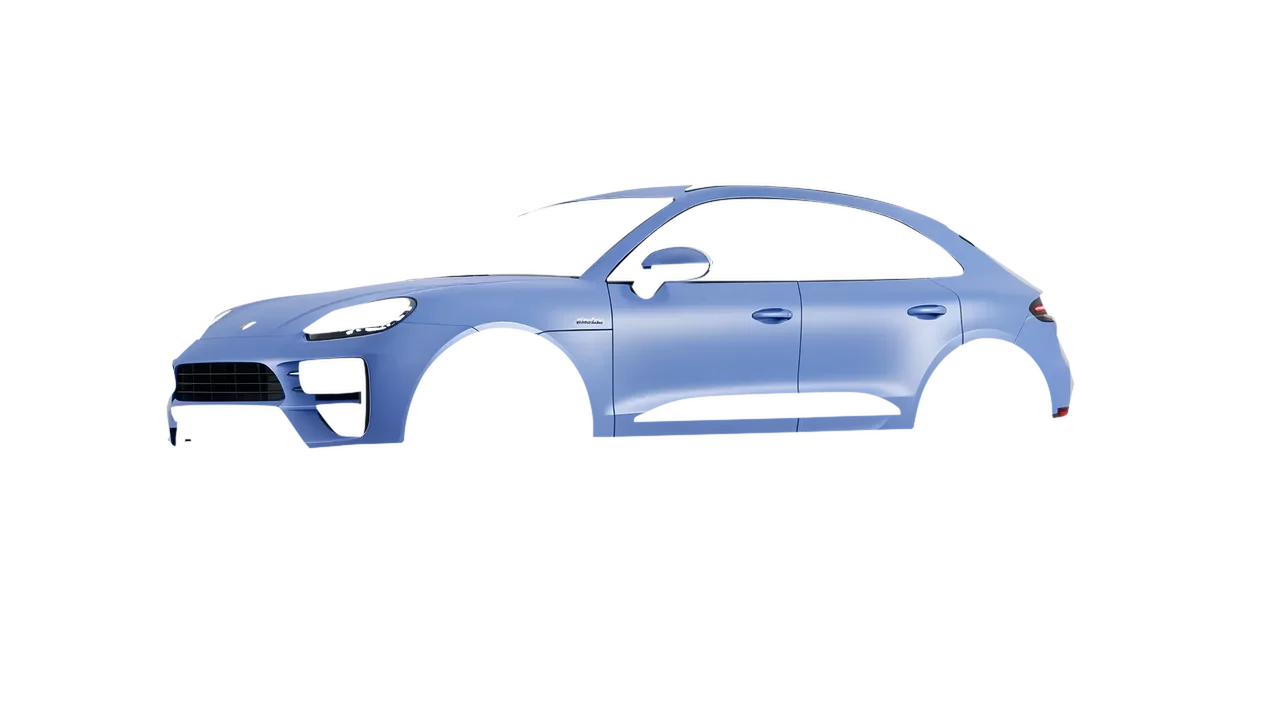 Porsche Macan Turbo Electric 2024 wrapped in Dreamline Blue (Avery Dennison SW900-616-O), front three-quarter view