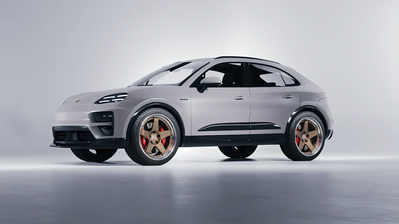 Porsche Macan Turbo Electric 2024 on HRE Performance Wheels C105 forged wheels, front three-quarter view