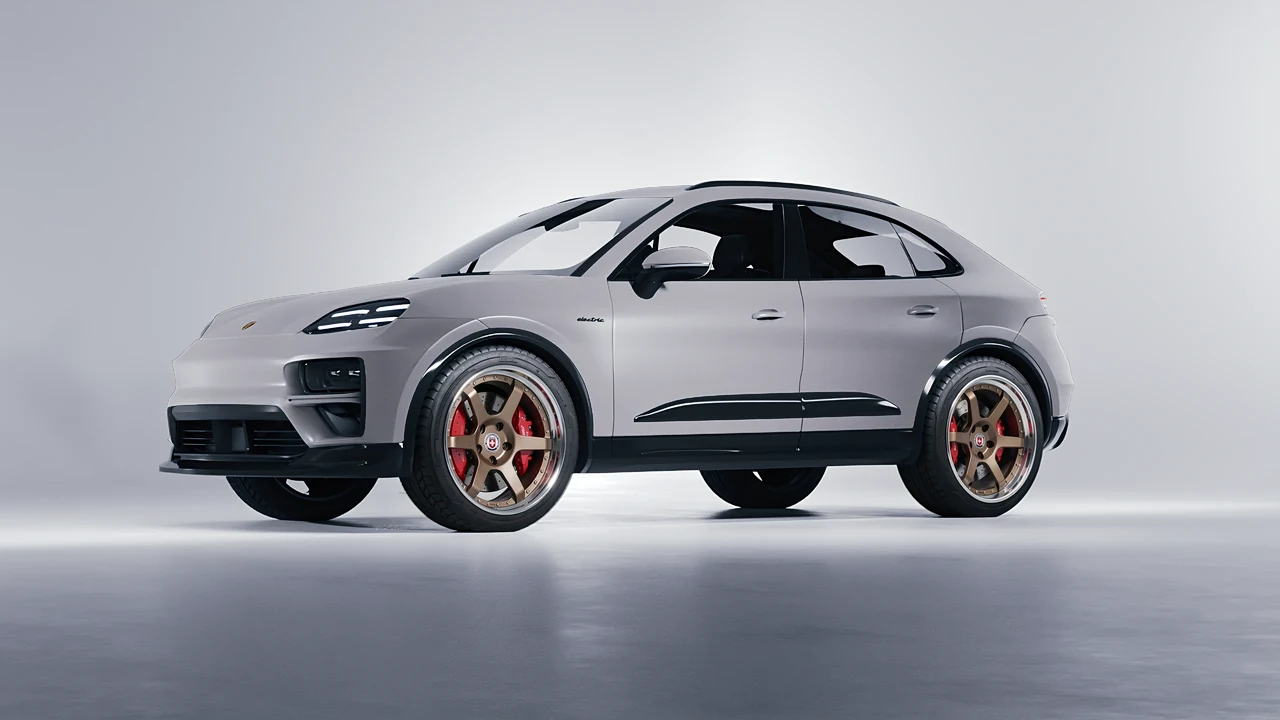 Porsche Macan Turbo Electric 2024 on HRE Performance Wheels C106 forged wheels, front three-quarter view