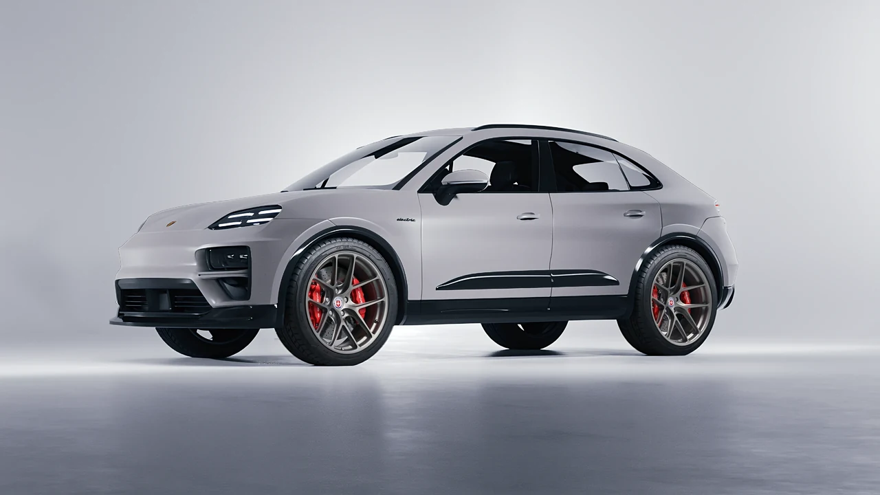 Porsche Macan Turbo Electric 2024 on HRE Performance Wheels R101-Lightweight forged wheels, front three-quarter view