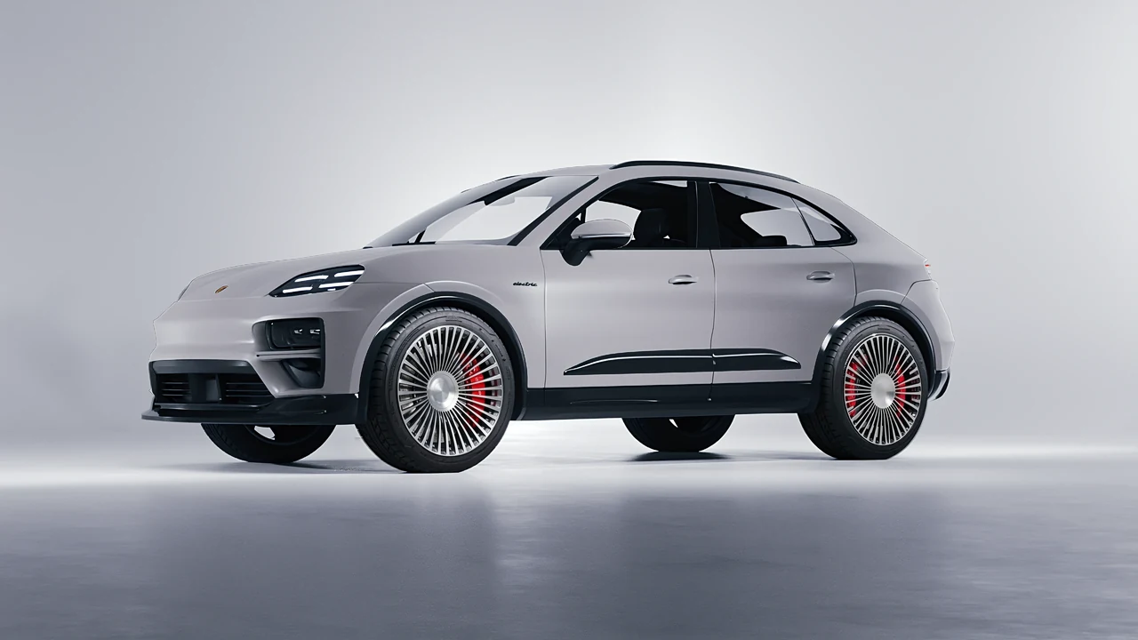 Porsche Macan Turbo Electric 2024 on RDB LA 50 forged wheels, front three-quarter view