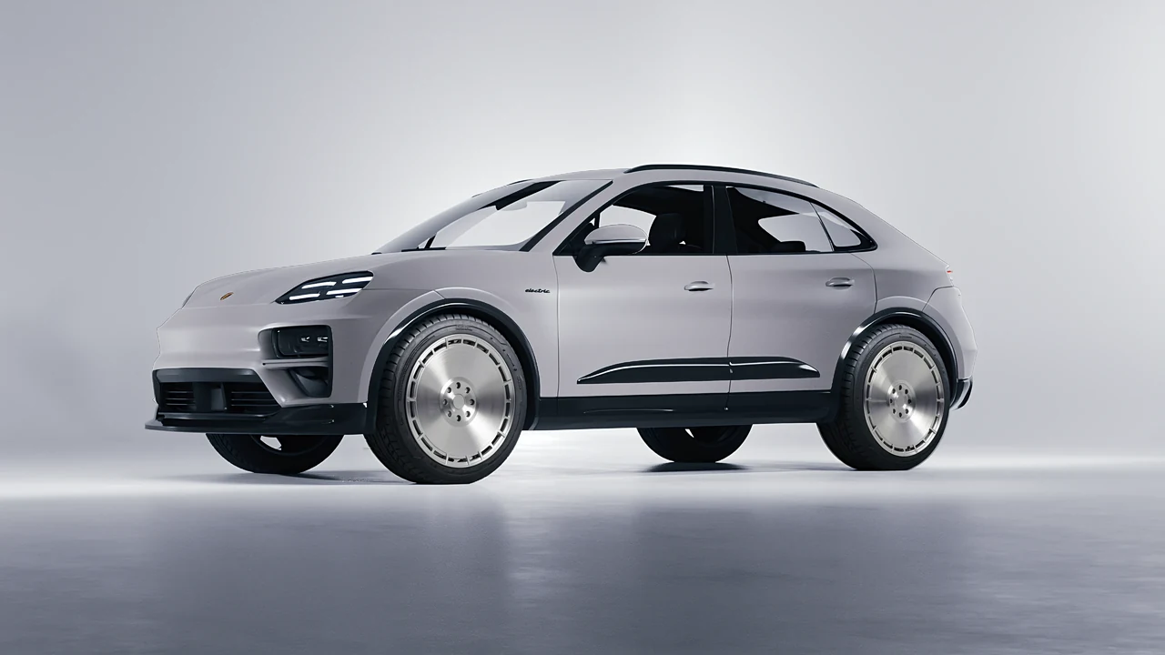 Porsche Macan Turbo Electric 2024 on RDB LA Zero forged wheels, front three-quarter view