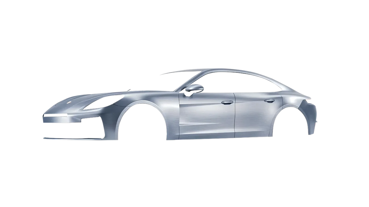 Porsche Panamera 2024 wrapped in Brushed Aluminum (Avery Dennison SW900-812-X), front three-quarter view