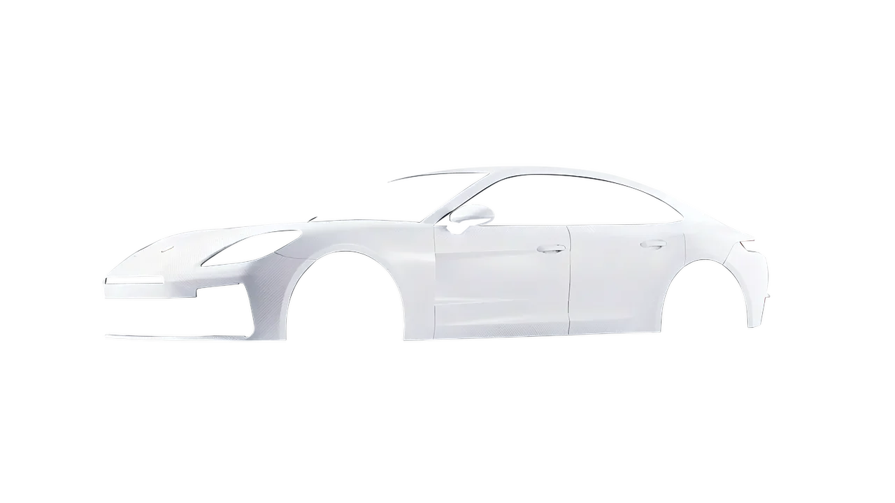 Porsche Panamera 2024 wrapped in Carbon Fiber White (Avery Dennison SW900-115-X), front three-quarter view