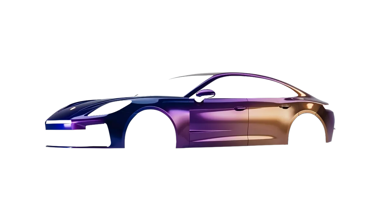 Porsche Panamera 2024 wrapped in Gloss Flip Deep Space (3M GP278), front three-quarter view