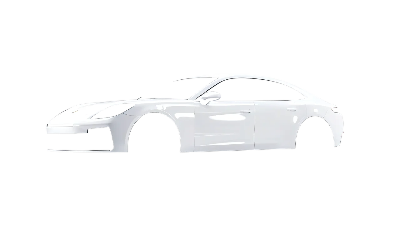 Porsche Panamera 2024 wrapped in Gloss White (3M G10), front three-quarter view