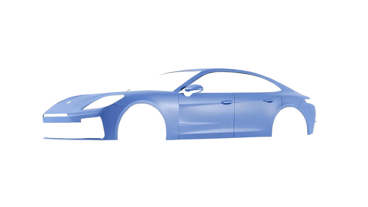 Porsche Panamera 2024 wrapped in Dreamline Blue (Avery Dennison SW900-616-O), front three-quarter view