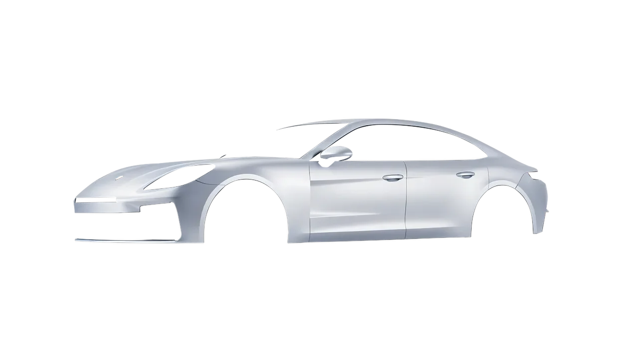 Porsche Panamera 2024 wrapped in Matte Silver (3M M21), front three-quarter view