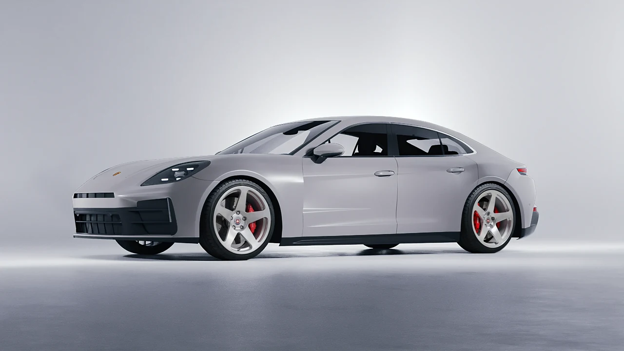 Porsche Panamera 2024 on HRE Performance Wheels 305M forged wheels, front three-quarter view