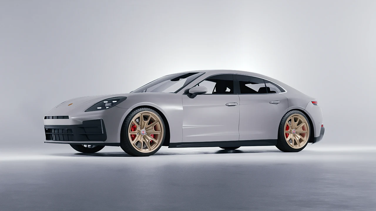 Porsche Panamera 2024 on HRE Performance Wheels 427M forged wheels, front three-quarter view