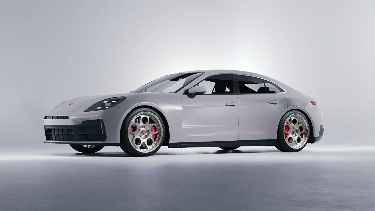 Porsche Panamera 2024 on HRE Performance Wheels 454 forged wheels, front three-quarter view