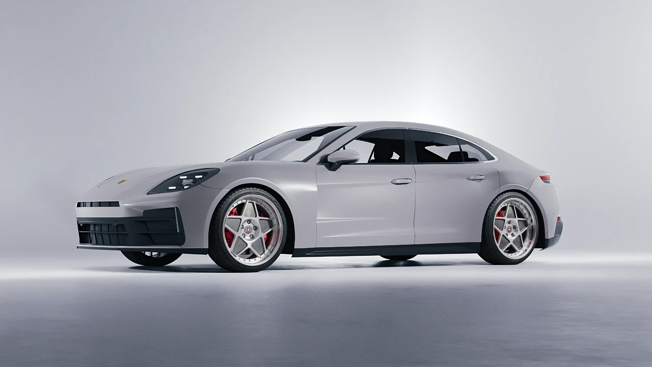 Porsche Panamera 2024 on HRE Performance Wheels 505 forged wheels, front three-quarter view