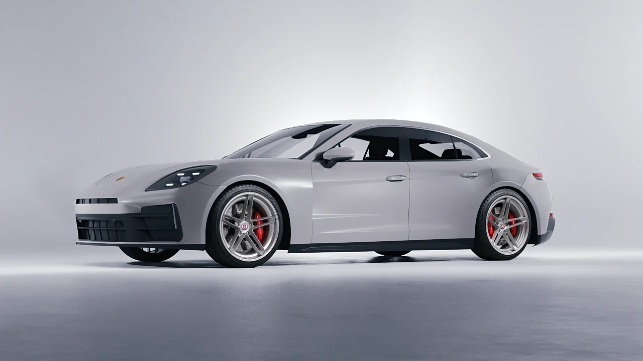 Porsche Panamera 2024 on HRE Performance Wheels G-Code forged wheels, front three-quarter view