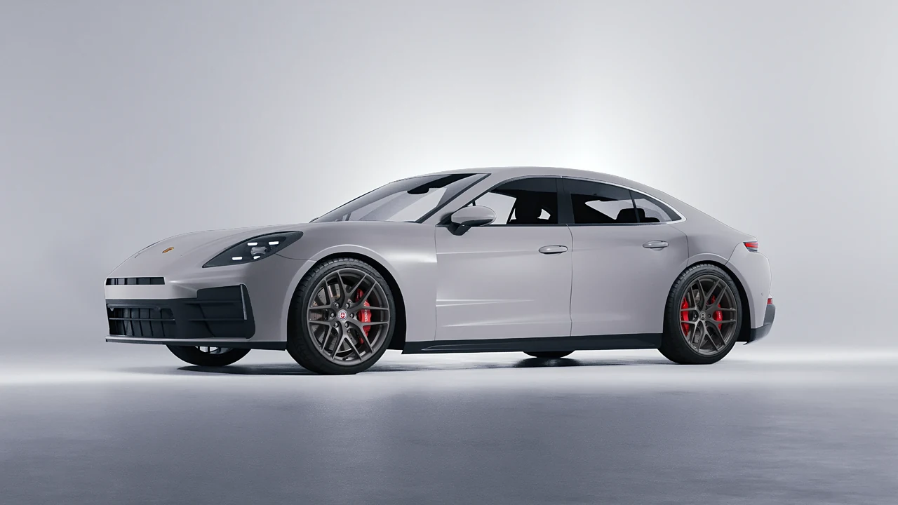 Porsche Panamera 2024 on HRE Performance Wheels P161 forged wheels, front three-quarter view