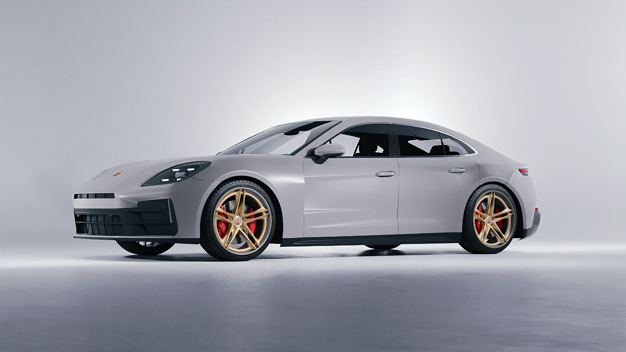 Porsche Panamera 2024 on HRE Performance Wheels S207H forged wheels, front three-quarter view