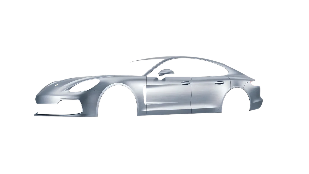 Porsche Panamera GTS 2024 wrapped in Brushed Aluminum (Avery Dennison SW900-812-X), front three-quarter view