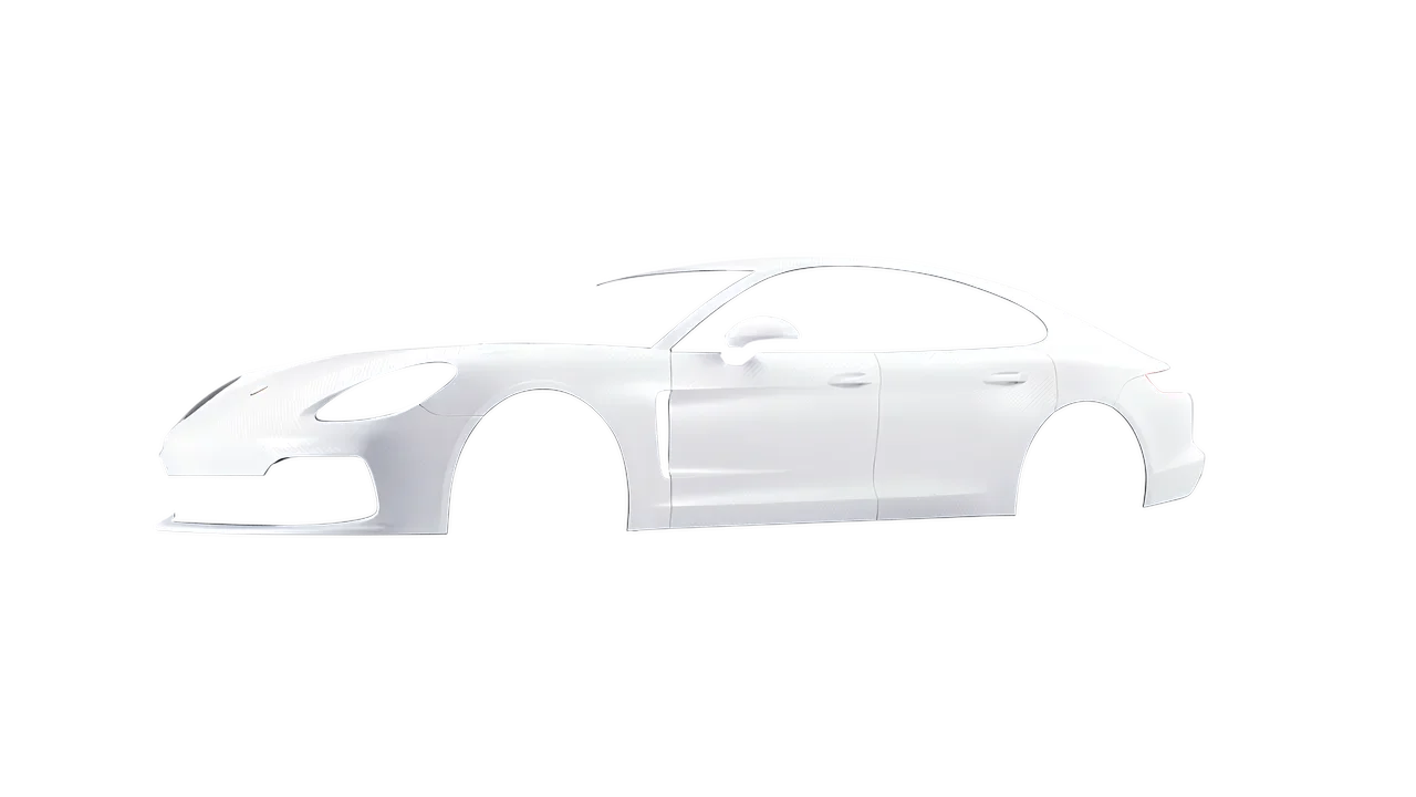 Porsche Panamera GTS 2024 wrapped in Carbon Fiber White (Avery Dennison SW900-115-X), front three-quarter view