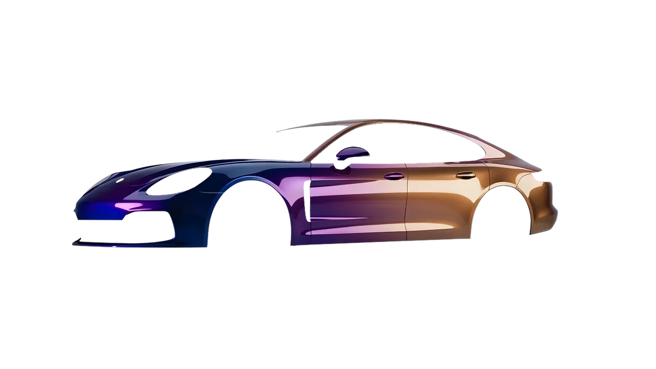 Porsche Panamera GTS 2024 wrapped in Gloss Flip Deep Space (3M GP278), front three-quarter view