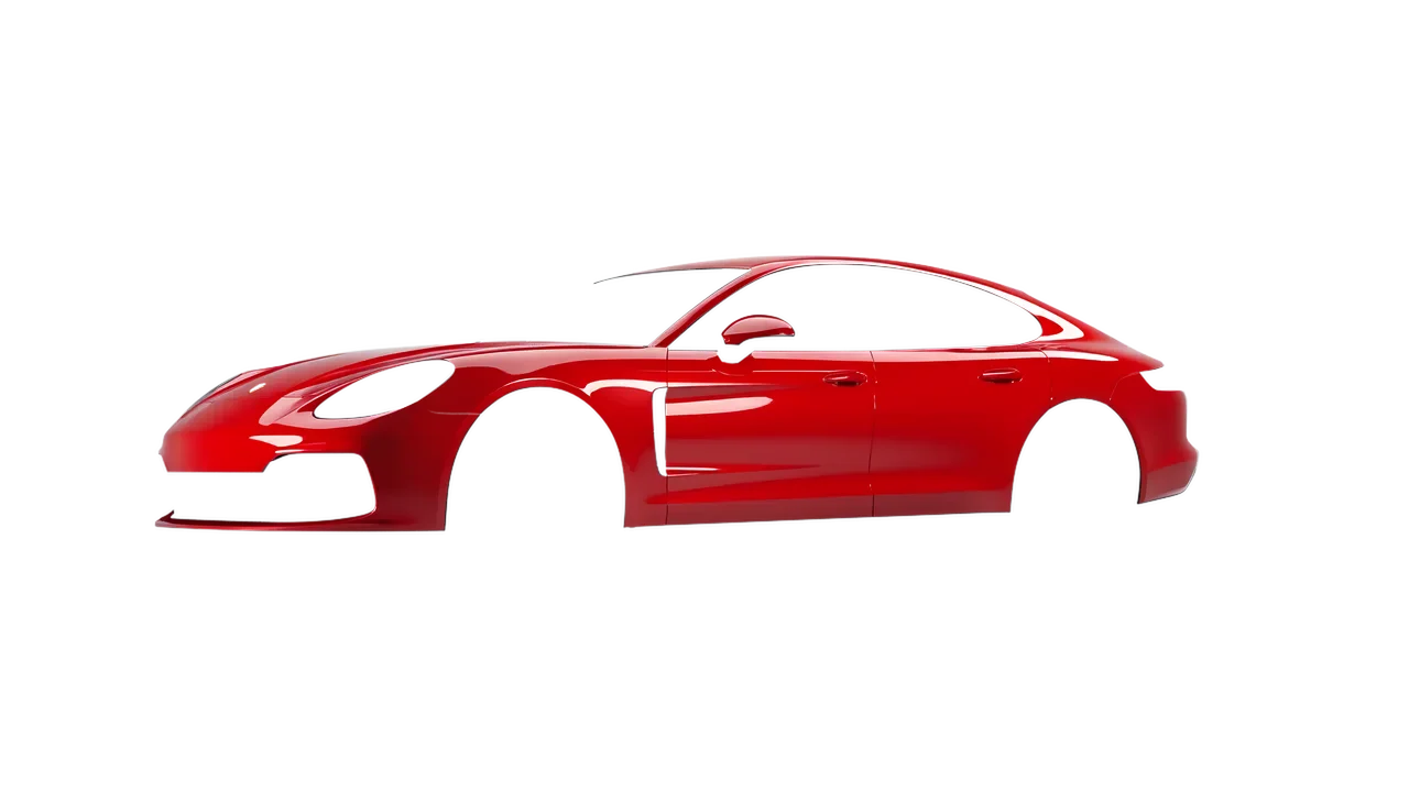 Porsche Panamera GTS 2024 wrapped in Hot Rod Red (3M G13), front three-quarter view