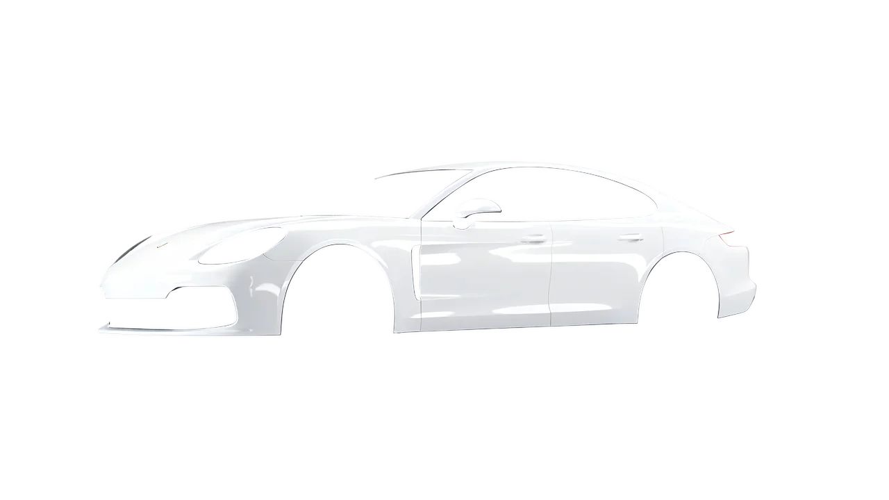 Porsche Panamera GTS 2024 wrapped in Gloss White (3M G10), front three-quarter view