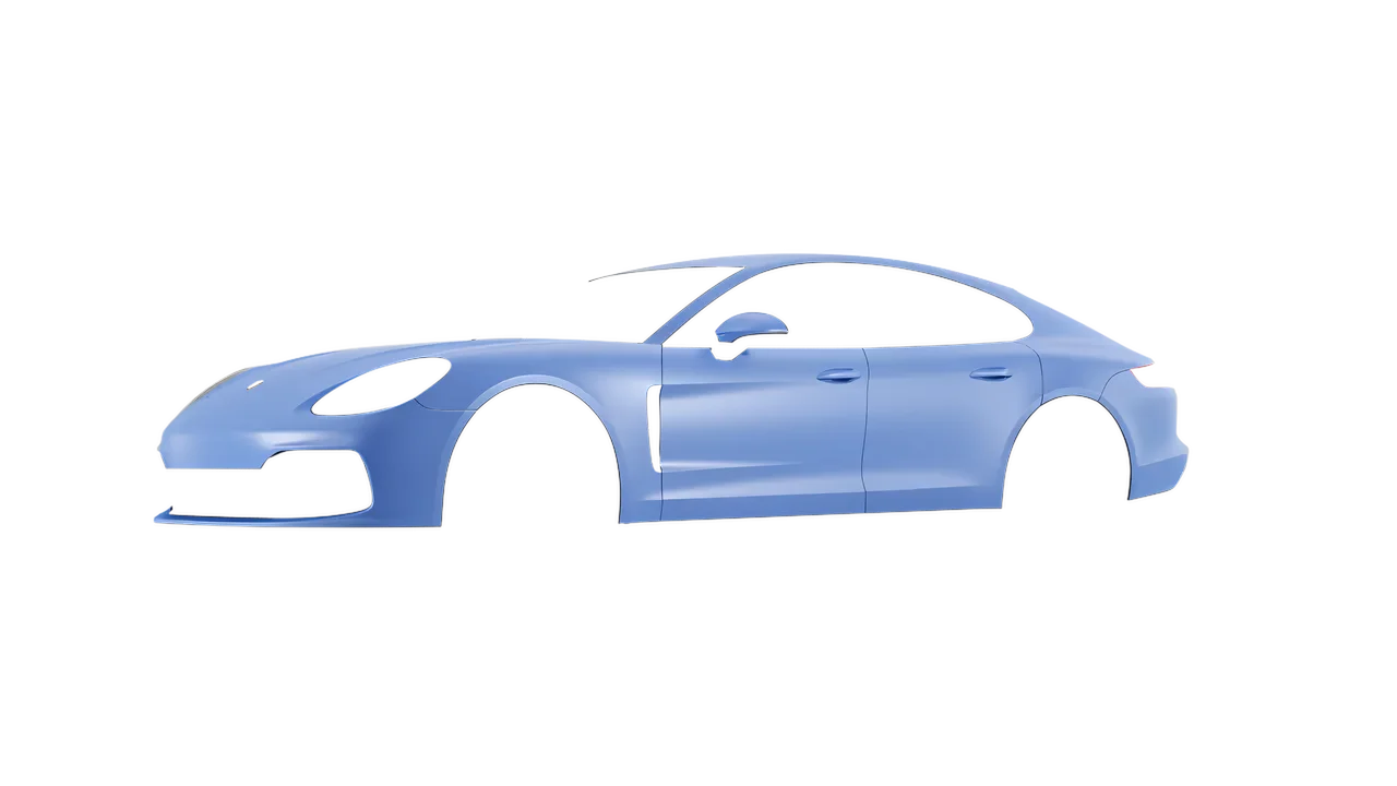 Porsche Panamera GTS 2024 wrapped in Dreamline Blue (Avery Dennison SW900-616-O), front three-quarter view