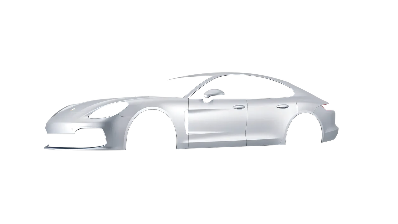 Porsche Panamera GTS 2024 wrapped in Matte Silver (3M M21), front three-quarter view