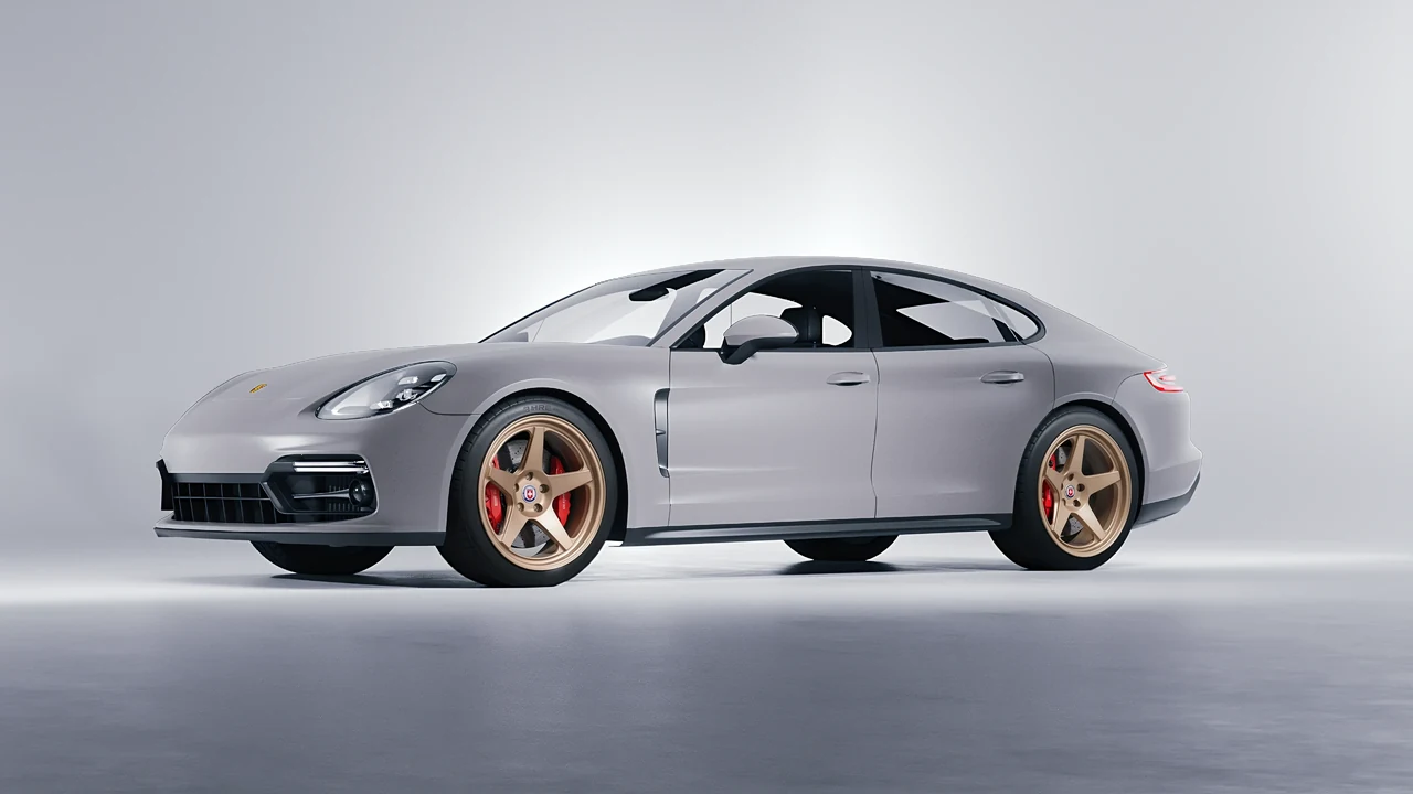 Porsche Panamera GTS 2024 on HRE Performance Wheels 305-GTS forged wheels, front three-quarter view