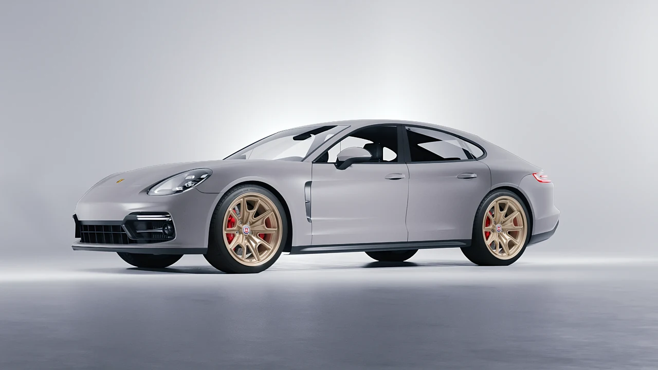 Porsche Panamera GTS 2024 on HRE Performance Wheels 427M forged wheels, front three-quarter view