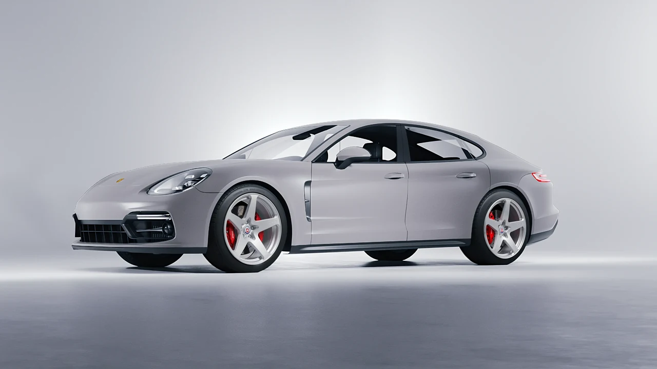 Porsche Panamera GTS 2024 on HRE Performance Wheels 527M forged wheels, front three-quarter view