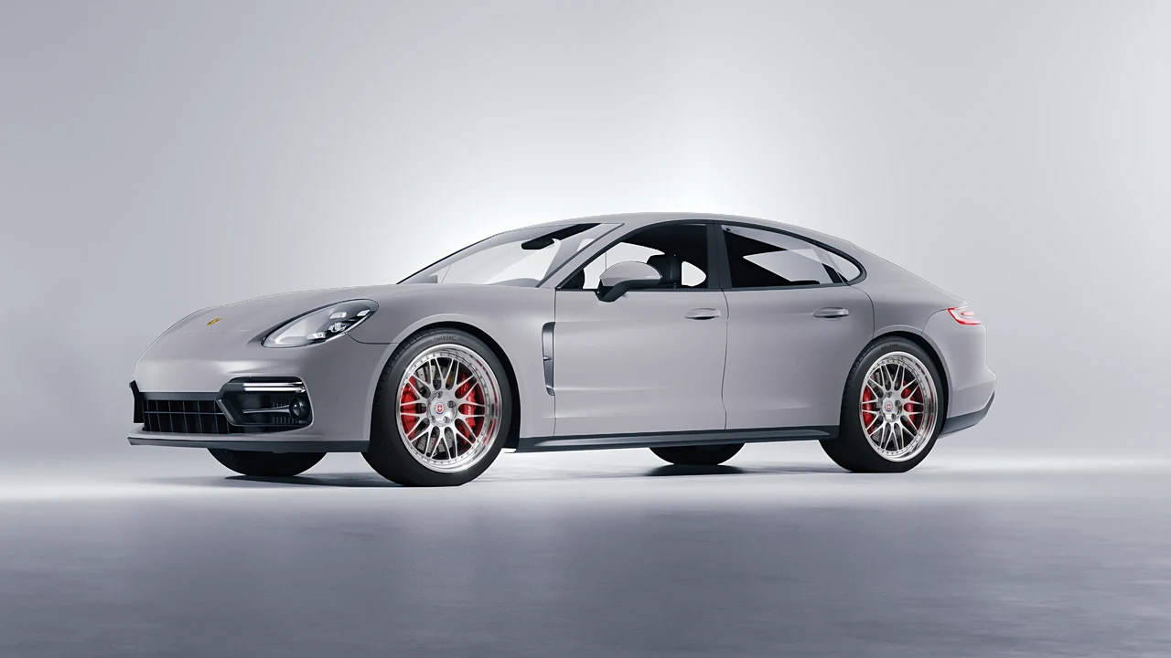 Porsche Panamera GTS 2024 on HRE Performance Wheels 540C forged wheels, front three-quarter view