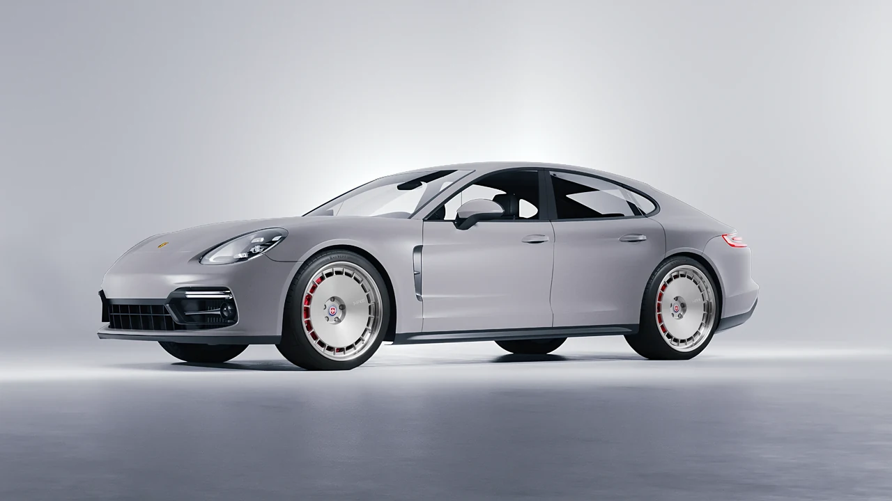 Porsche Panamera GTS 2024 on HRE Performance Wheels 935 forged wheels, front three-quarter view