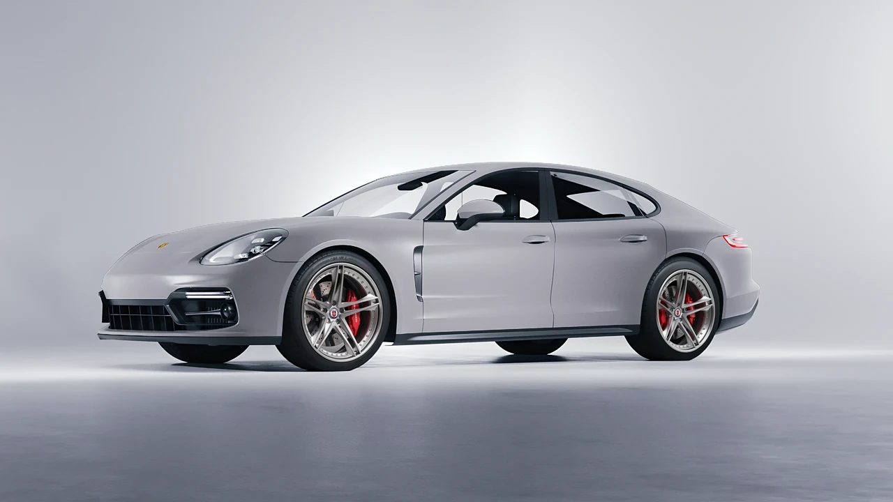 Porsche Panamera GTS 2024 on HRE Performance Wheels S207 forged wheels, front three-quarter view
