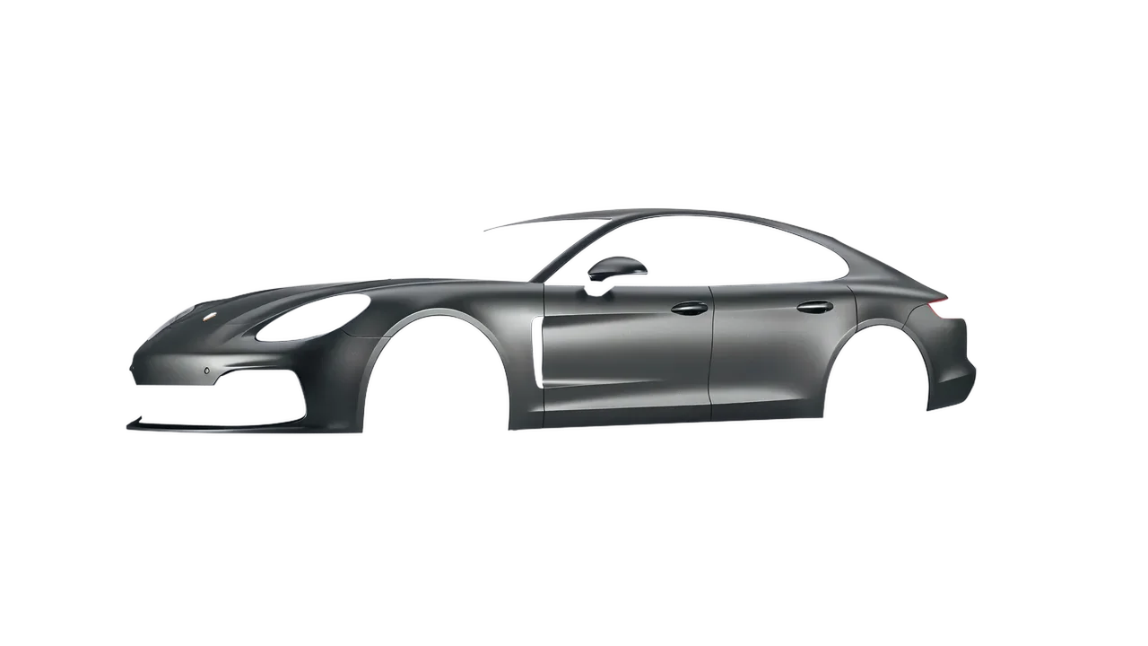 Porsche Panamera GTS 2024 wrapped in Black Rock Grey (Avery Dennison SW900-823-M), front three-quarter view
